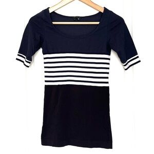 Theory Black & White Striped Colorblock Short Sleeve Top Timeless Casual Preppy
